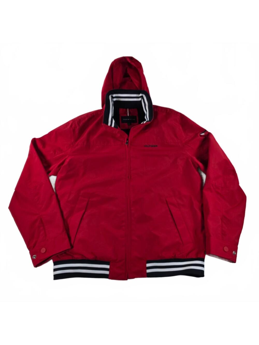 Tommy Hilfiger Men's Red Hooded Bomber Jacket Large Stylish Nice Coat NWOT